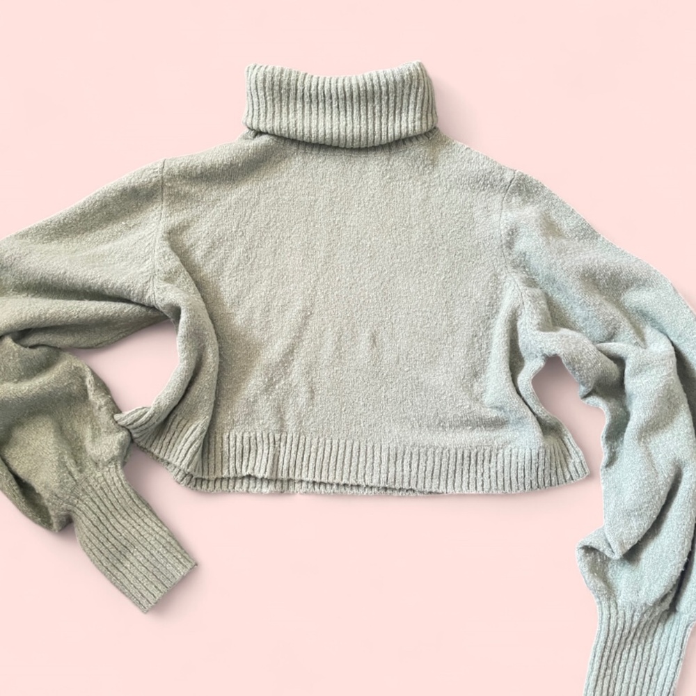 Princess Polly Zahara Green Cropped Turtleneck Relaxed Fit Sweater
